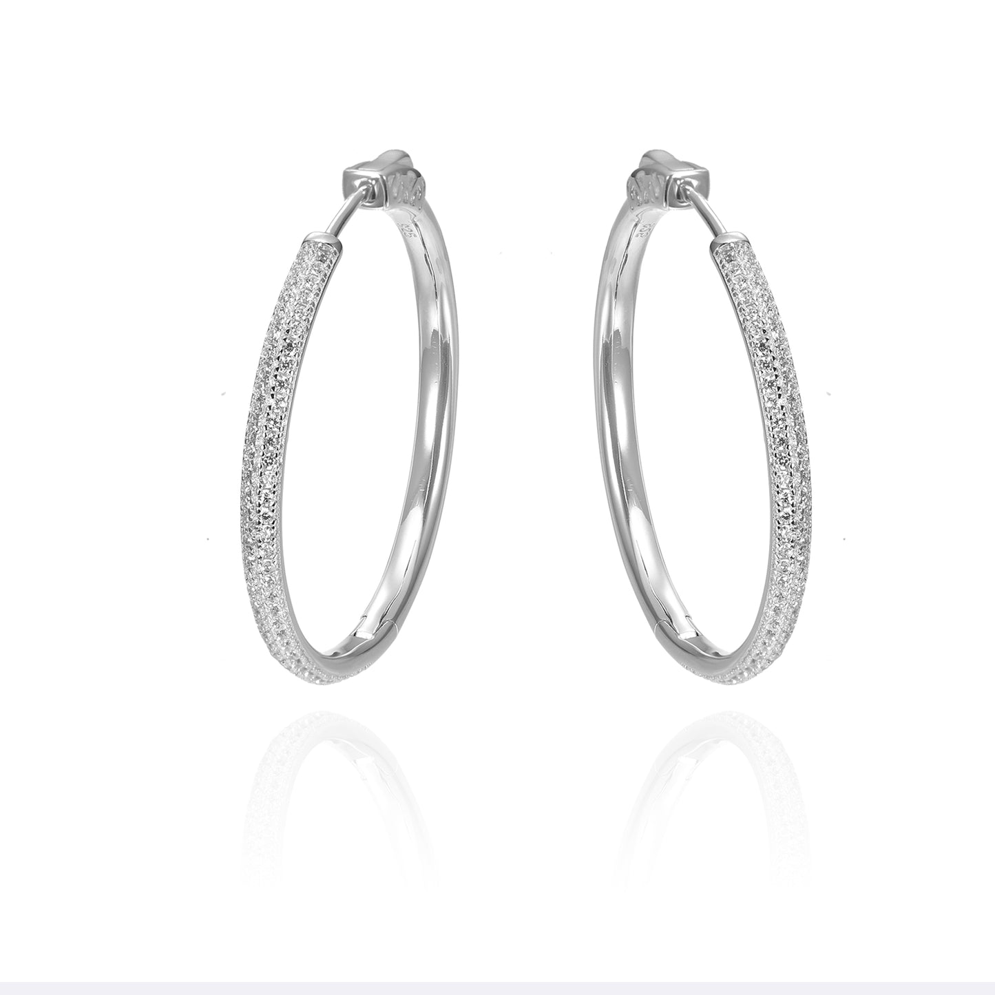 Silver CZ Pave Hoop Earrings