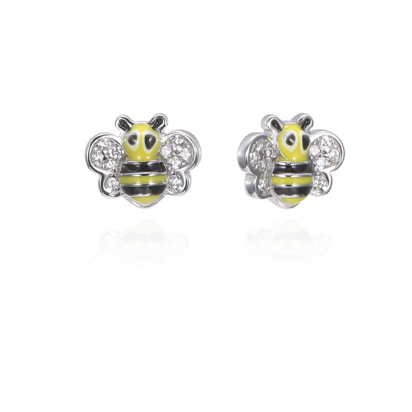 Silver CZ Enamel Bee Earring