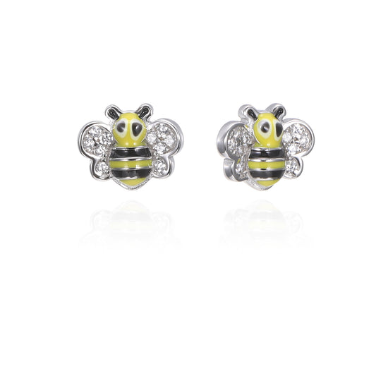Silver CZ Enamel Bee Earring