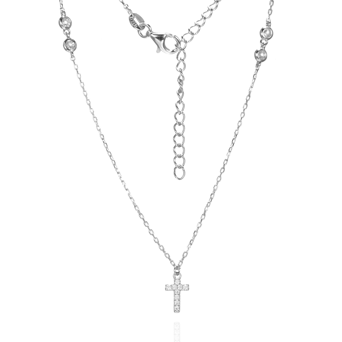 Silver CZ Cross Necklace