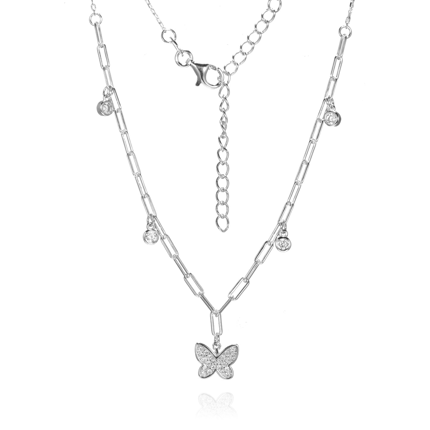 Silver CZ Butterly Necklace