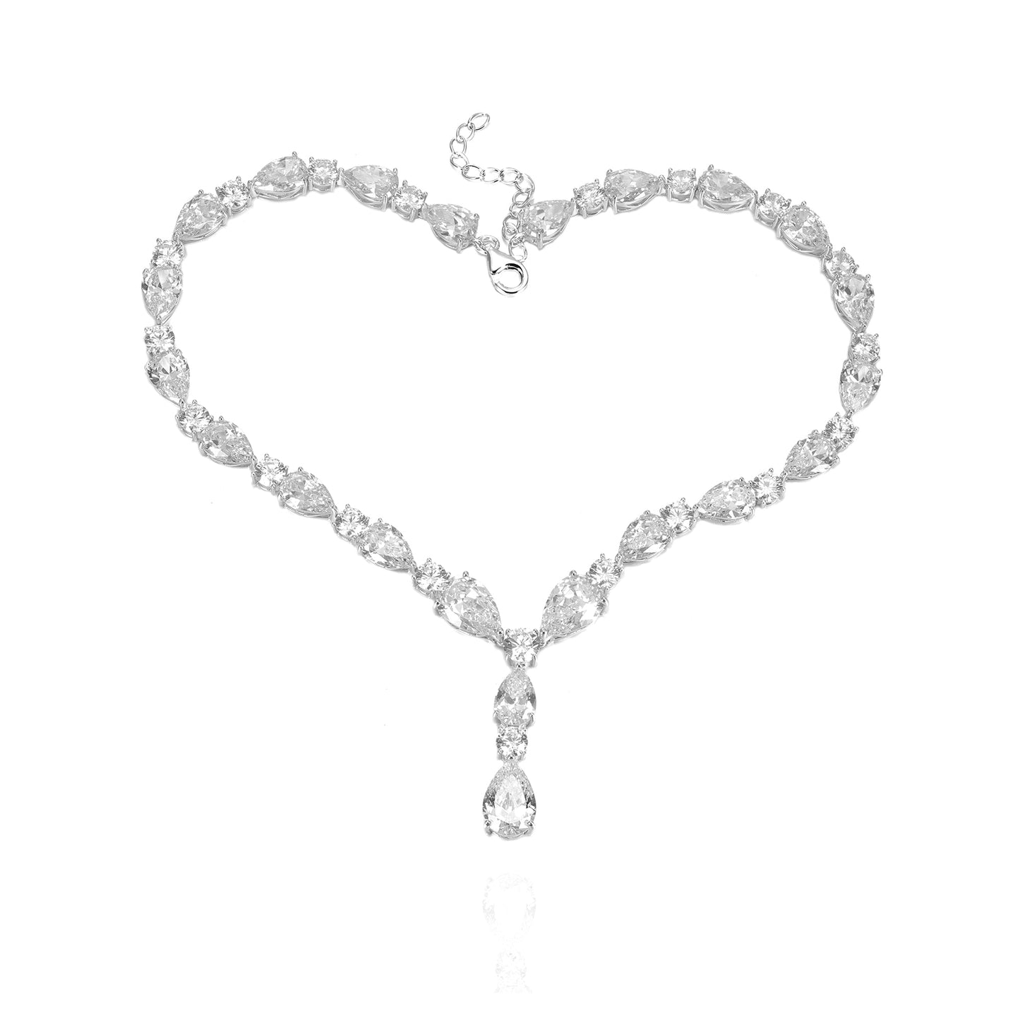 Silver CZ Teardrop Necklace