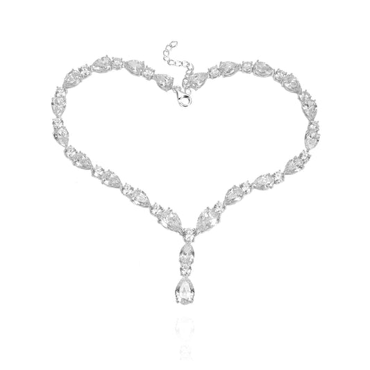 Silver CZ Teardrop Necklace