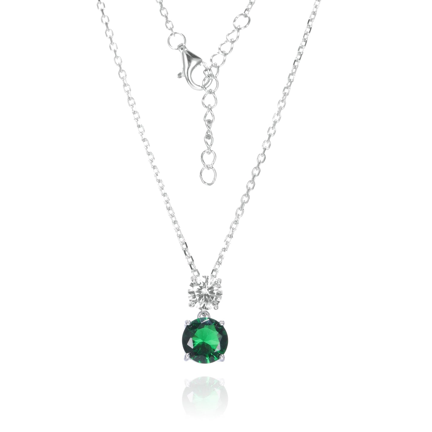 Silver CZ Two Stone Drop Necklace