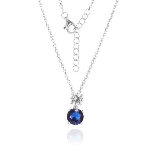 Silver CZ Two Stone Drop Necklace