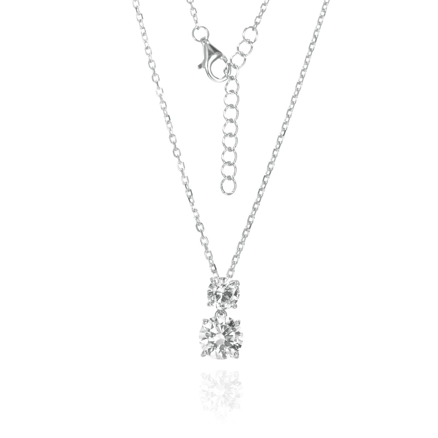 Silver CZ Two Stone Drop Necklace