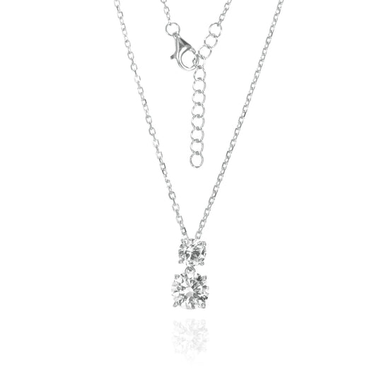 Silver CZ Two Stone Drop Necklace