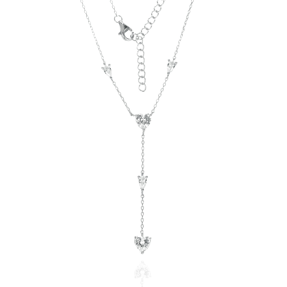 Silver CZ Heart Y Necklace