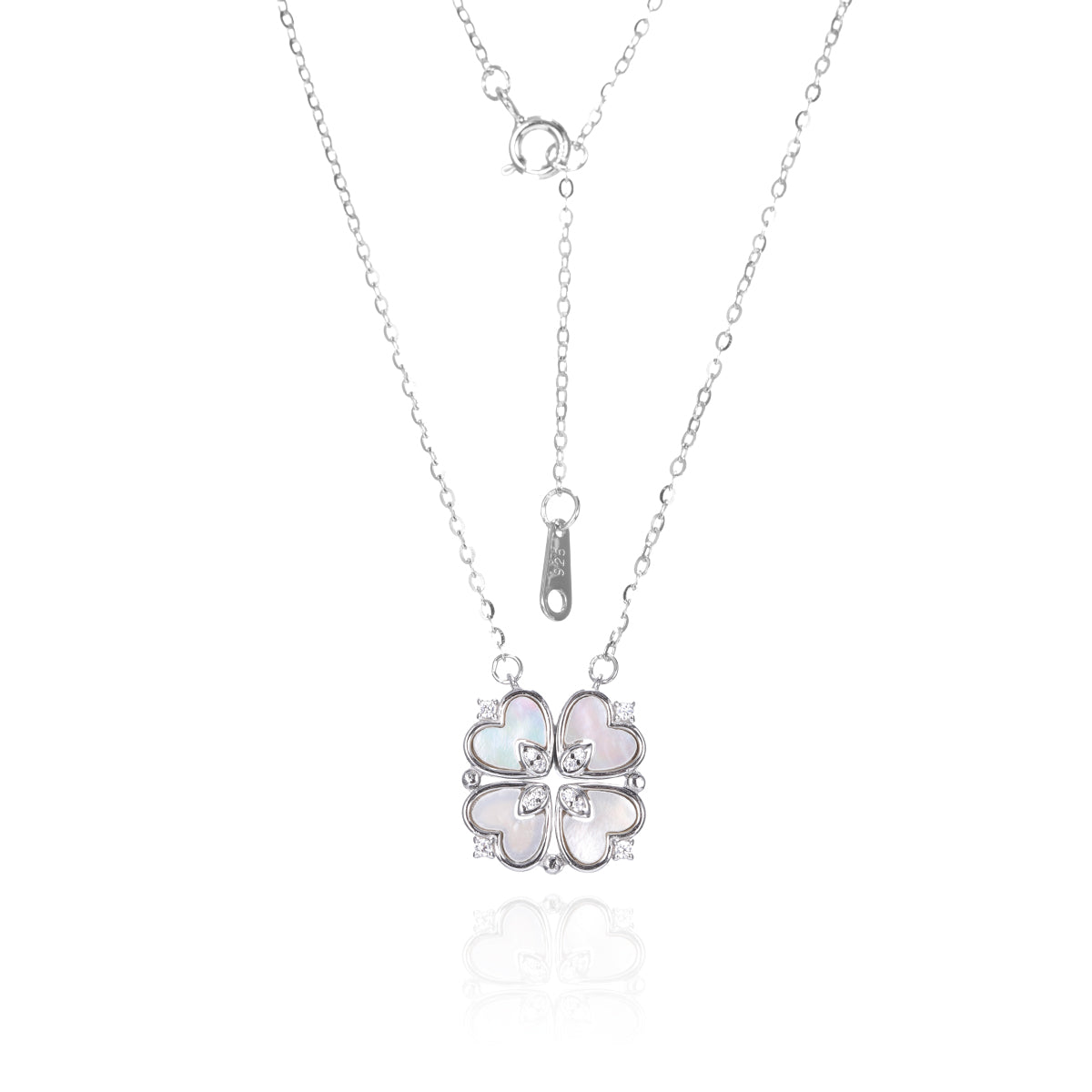 Silver Heart Clover Necklace