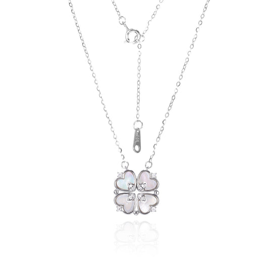 Silver Heart Clover Necklace