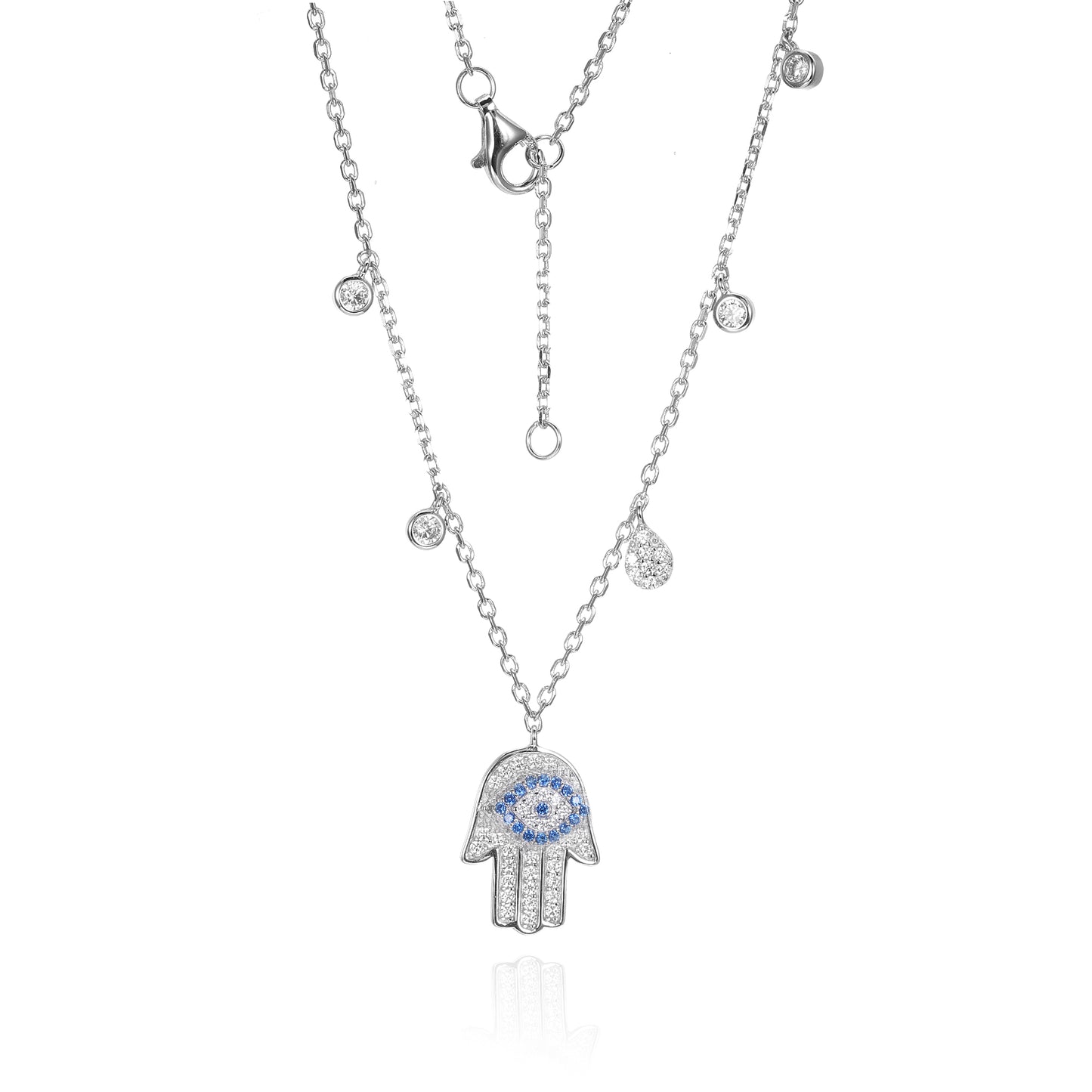 Silver CZ Hamsa Evil Eye Necklace