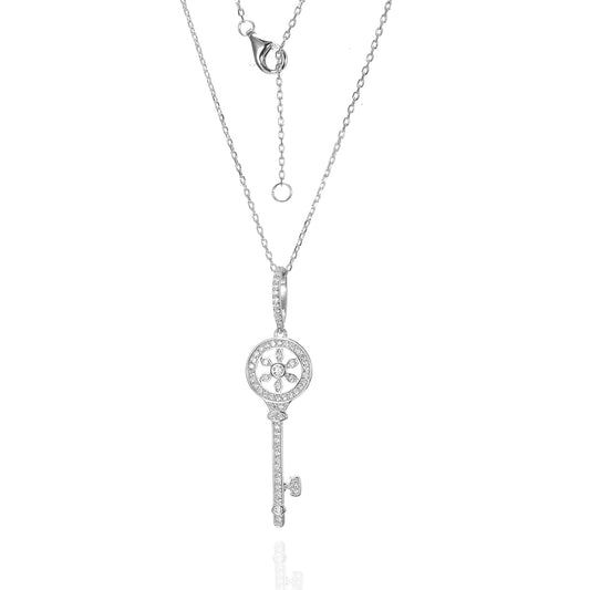 Silver CZ Key Necklace