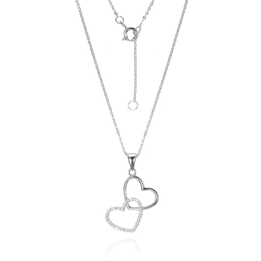 Silver CZ Double Heart Necklace