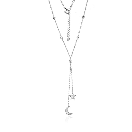 Silver CZ Moon & Star Necklace