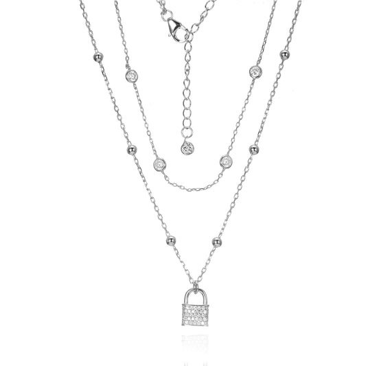 Silver CZ Lock Necklace