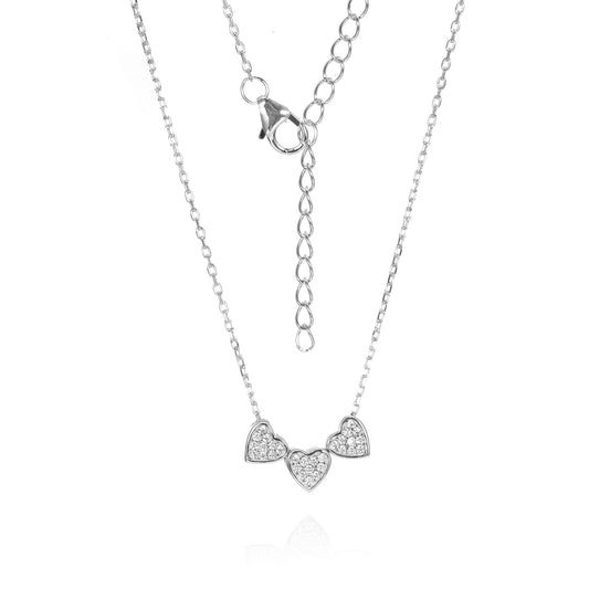 Silver CZ Triple Heart Necklace