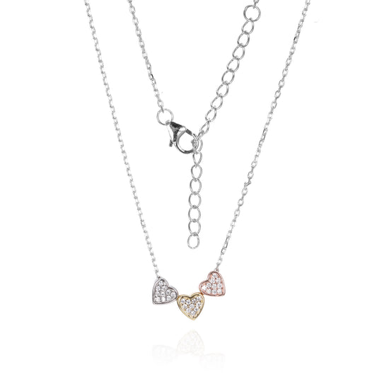 Silver CZ Triple Heart Necklace