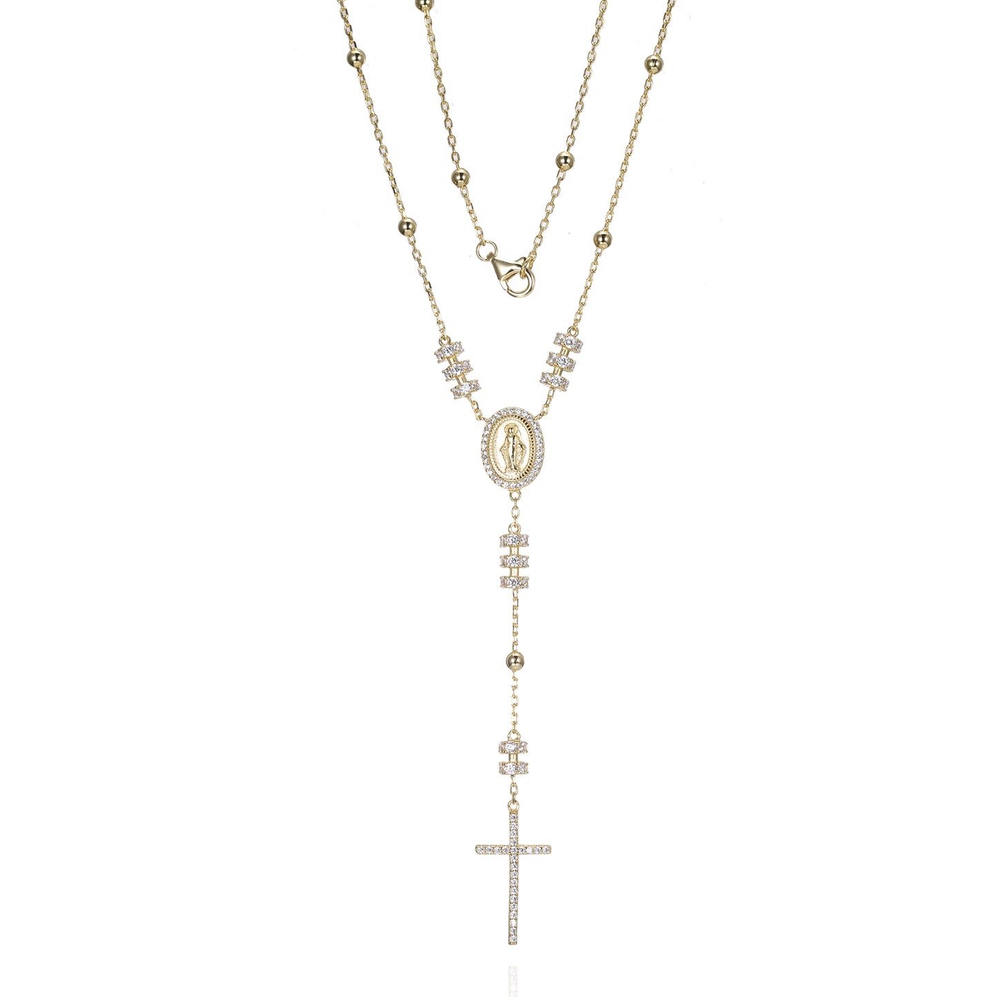 Silver CZ Rosary Long Necklace