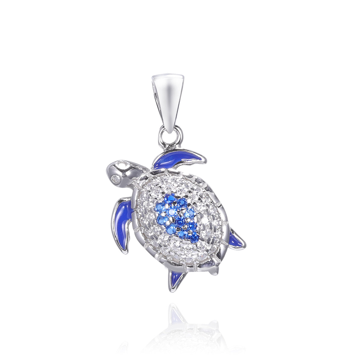 Silver CZ Enamel Sea Turtle Pendant