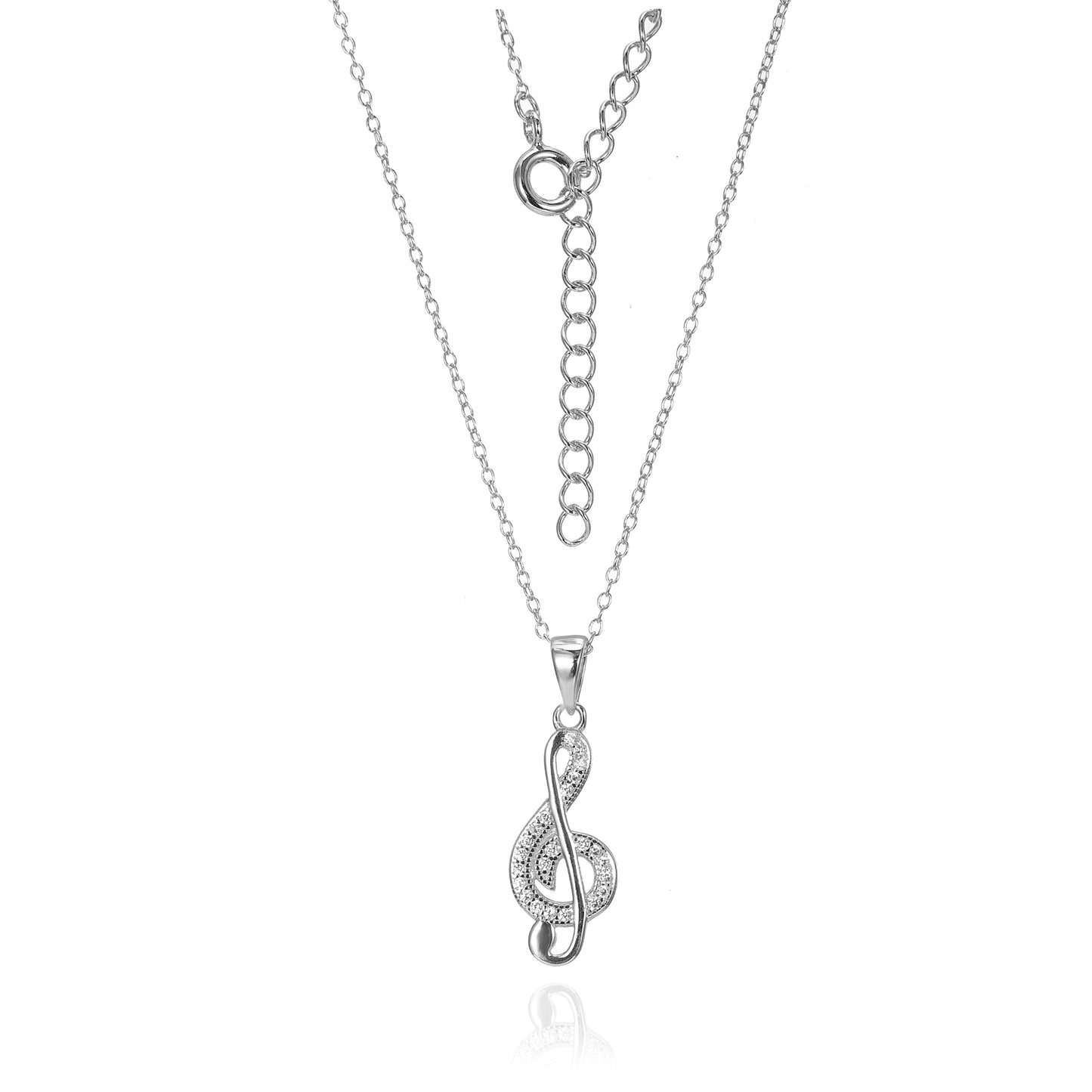 Silver CZ Musical Note Pendant Necklace