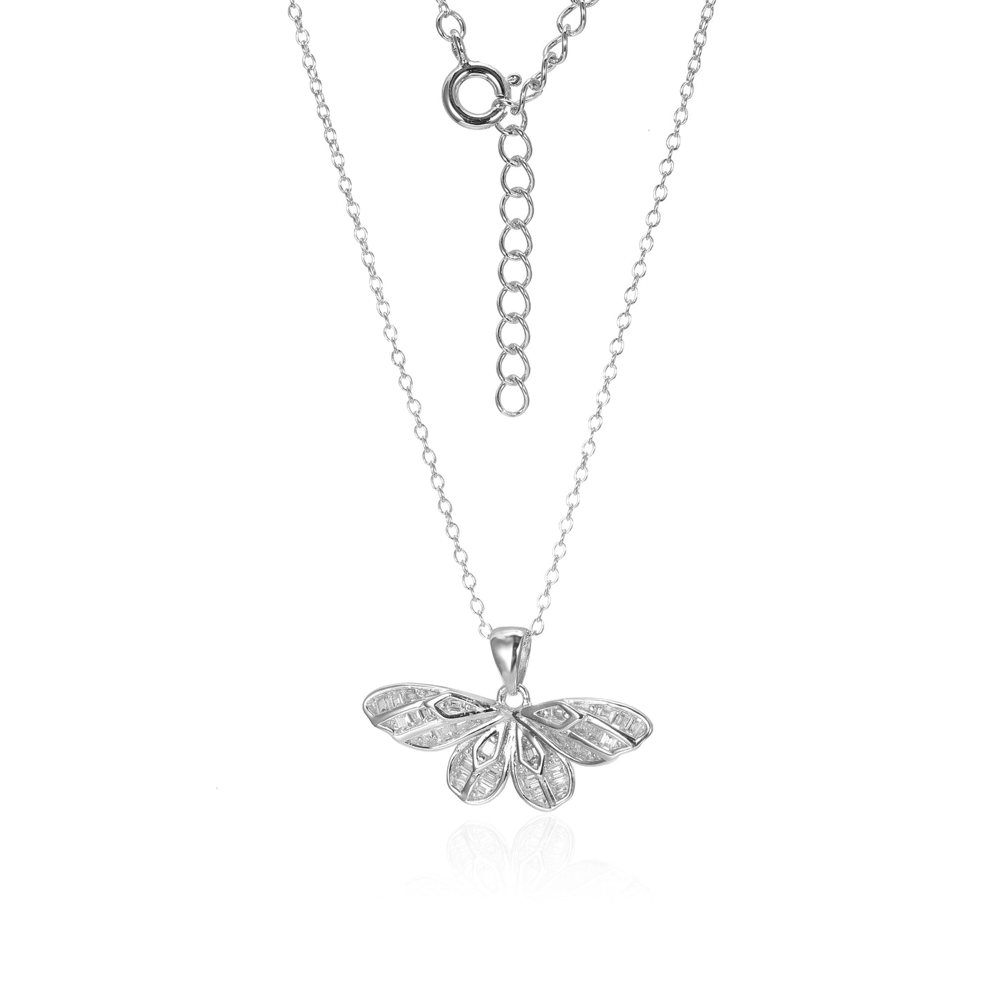 Silver CZ Butterfly Pendant Necklace