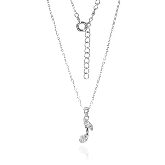 Silver CZ Music Note Pendant Necklace