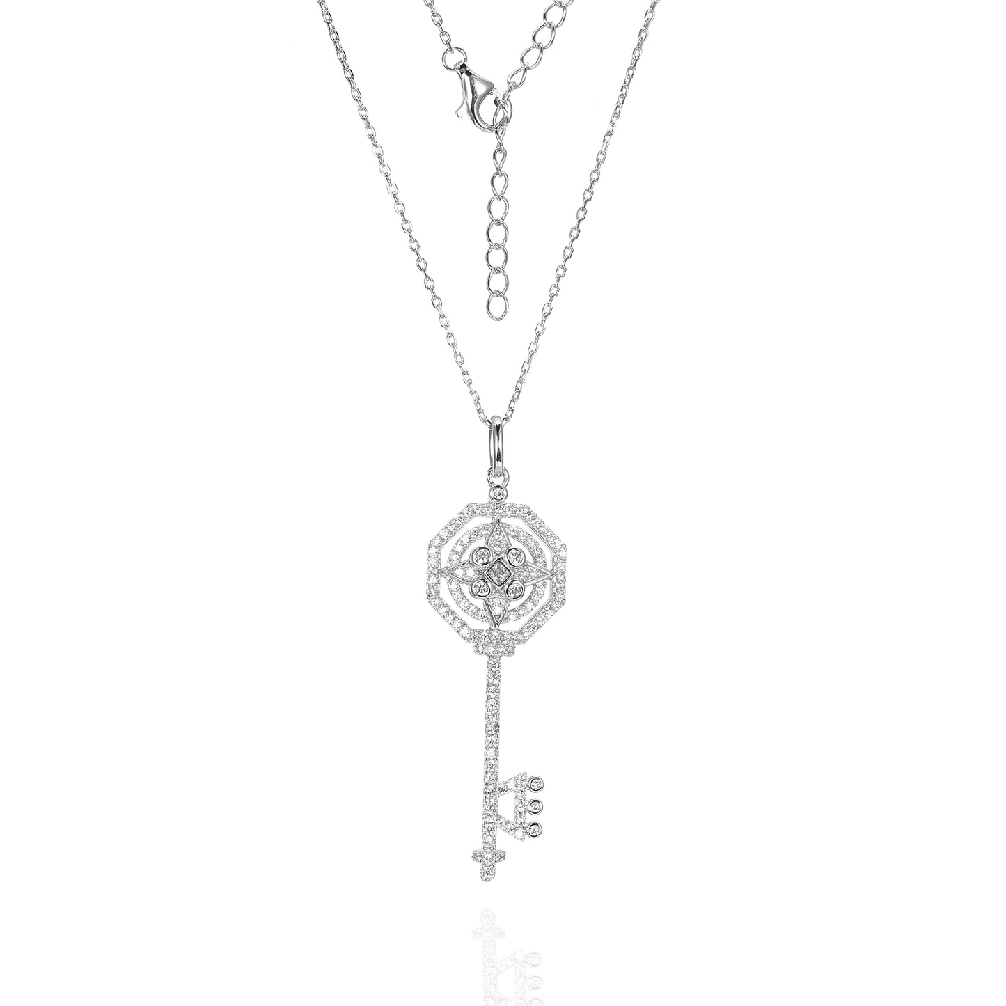 Silver CZ Key Pendant Necklace