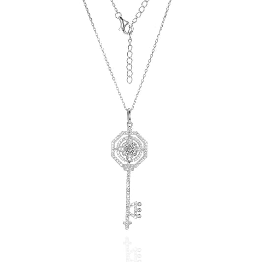 Silver CZ Key Pendant Necklace