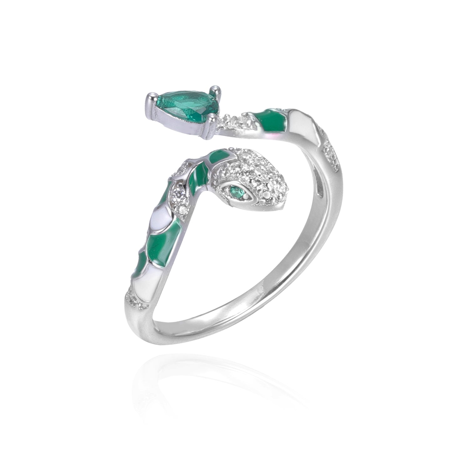 Silver CZ Enamel Snake Ring