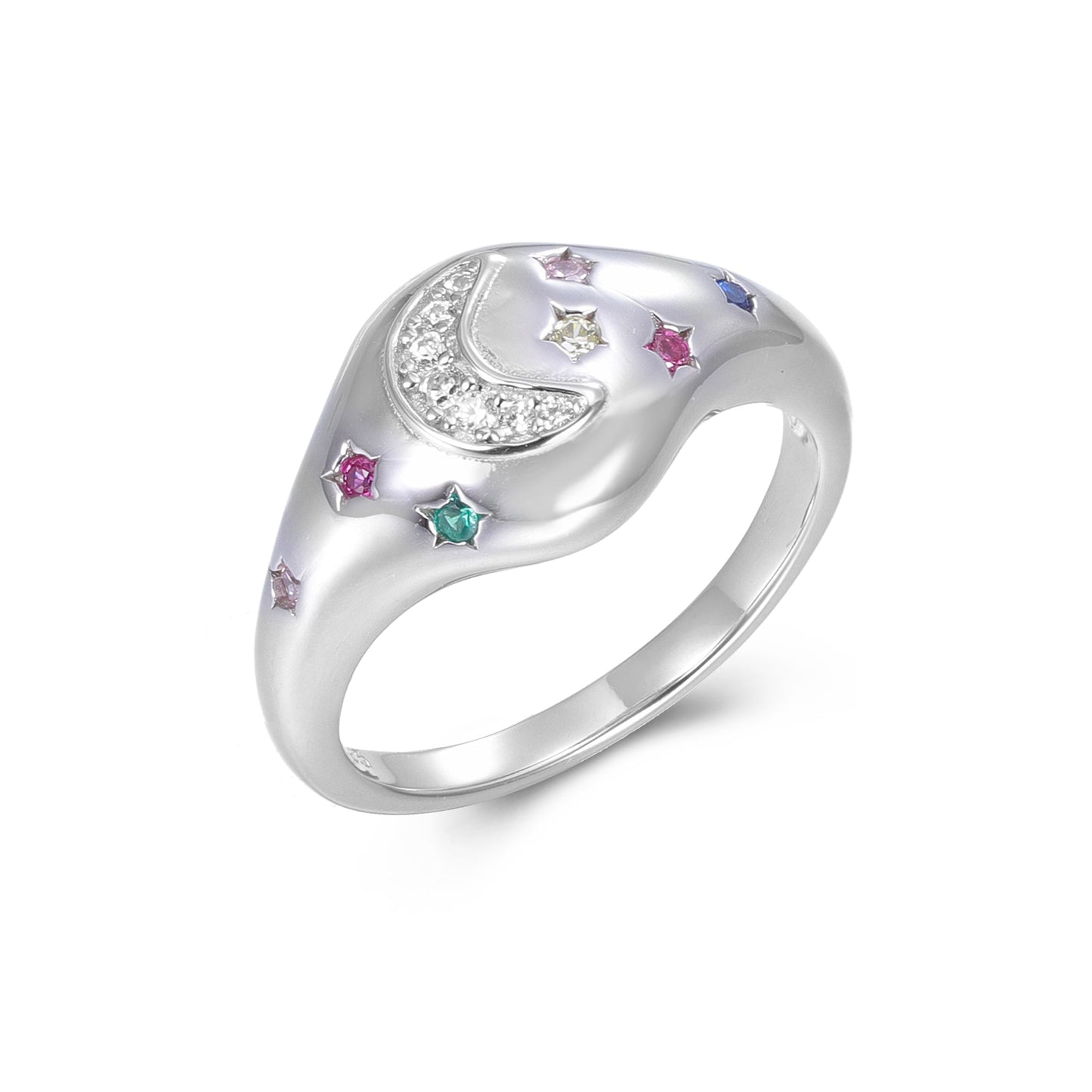 Silver Moon and Star Ring