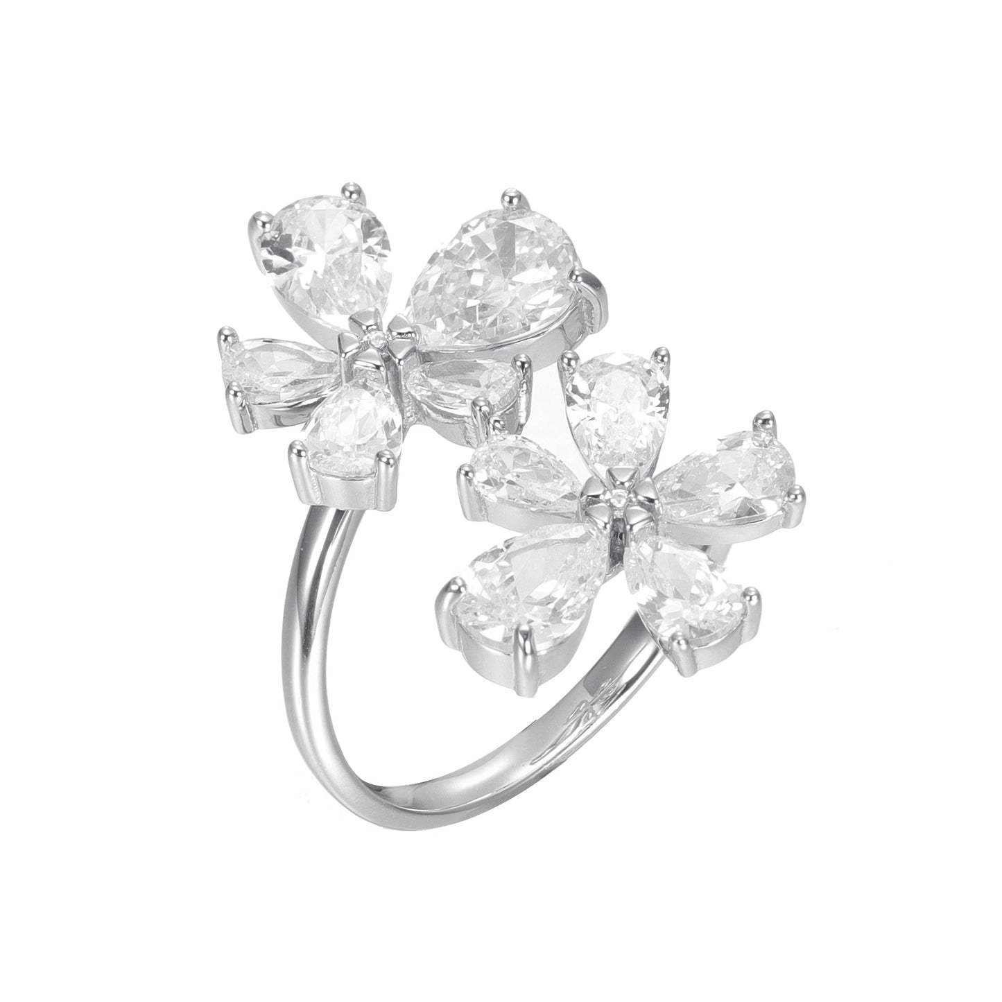 Silver CZ Flower Ring