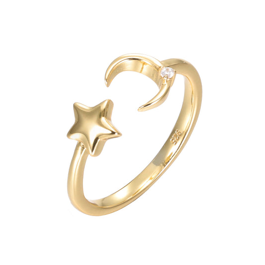 Silver CZ Moon and Star Ring