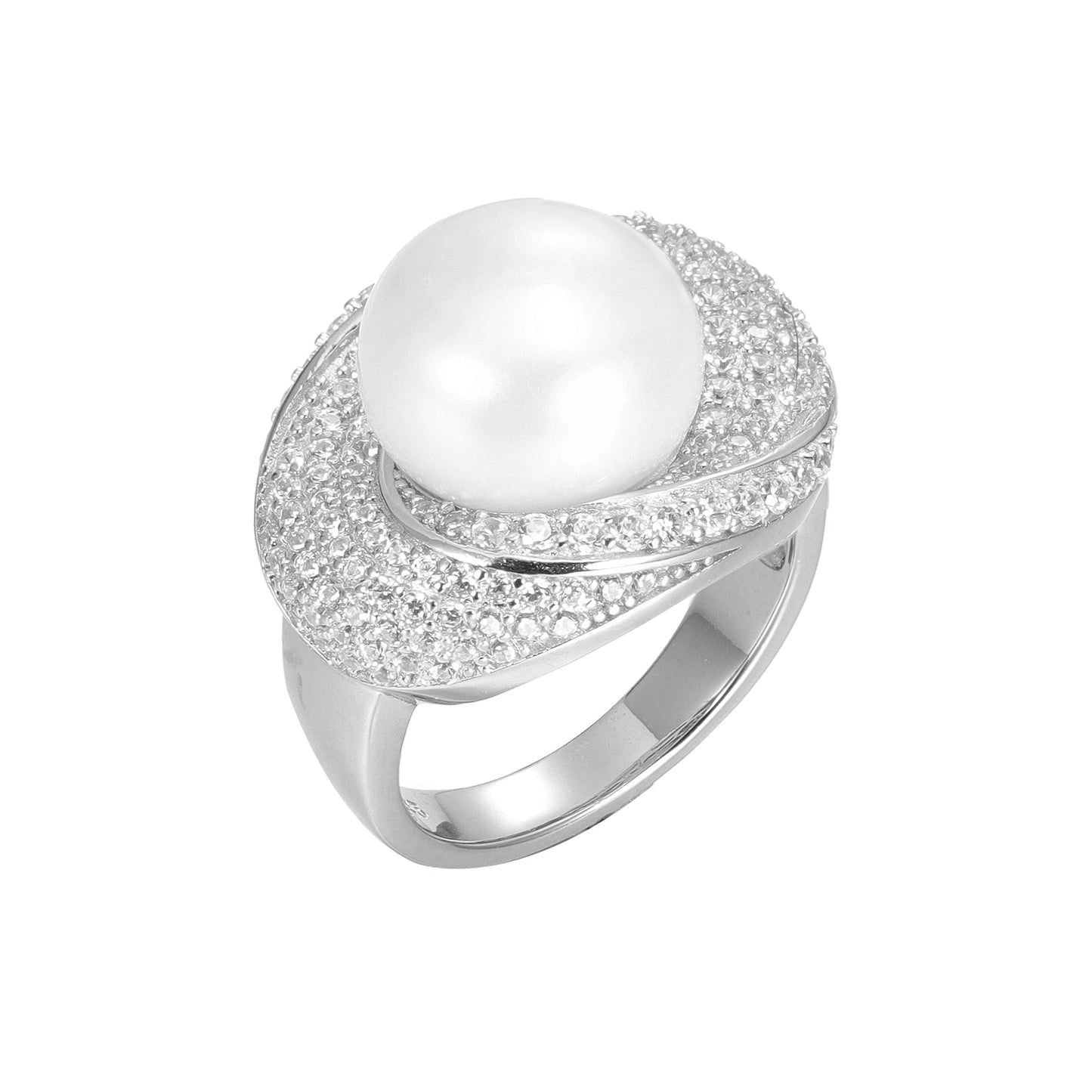 Silver Pave CZ Pearl Ring