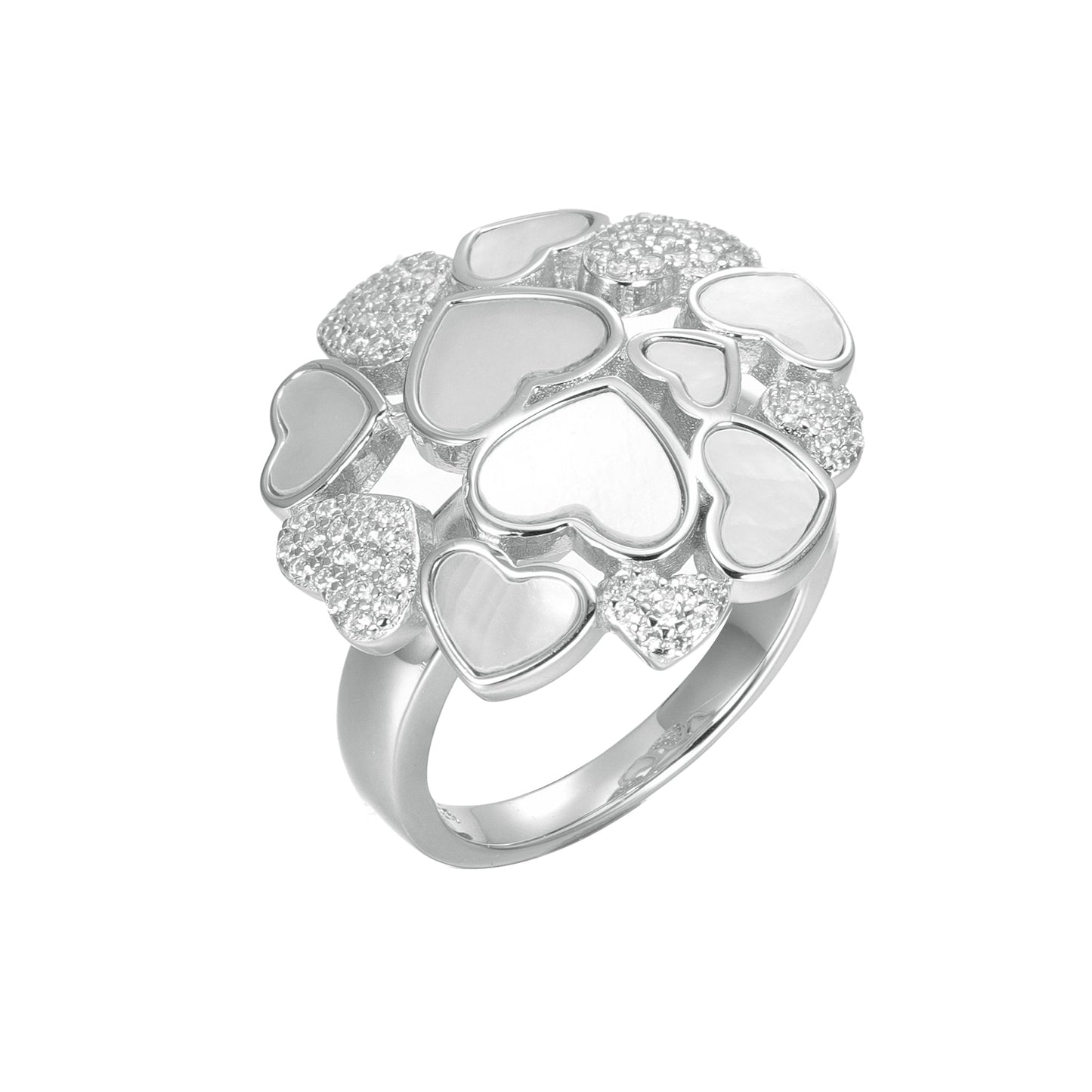 Silver Mother of Pearl CZ Heart Ring