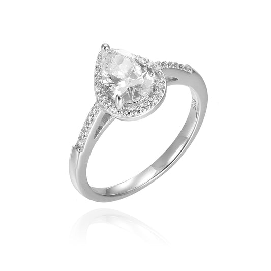 Silver CZ Pear Halo Ring