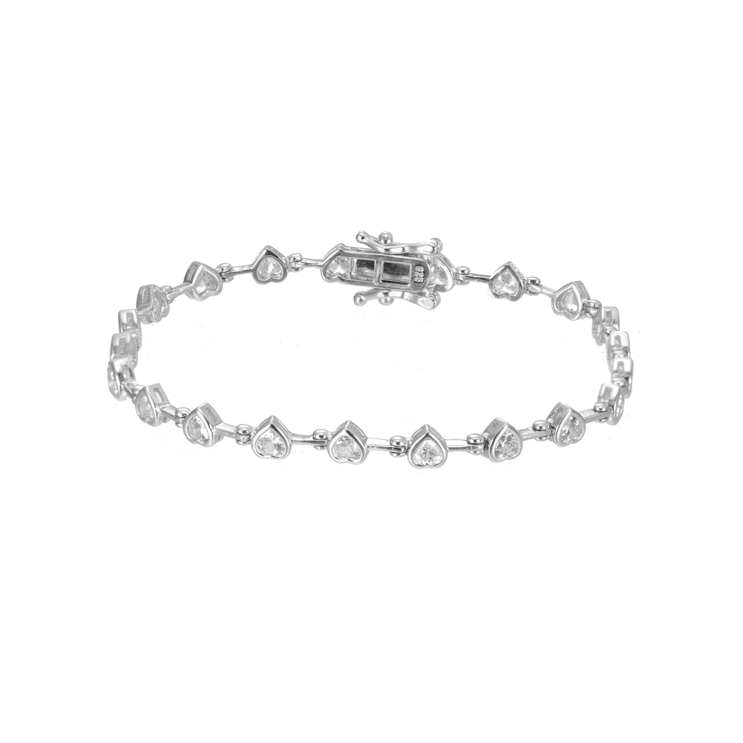 Silver Bezel Heart CZ Bracelet