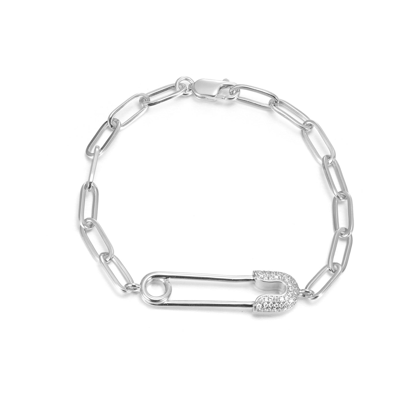 Silver CZ Safety Pin Bracelet