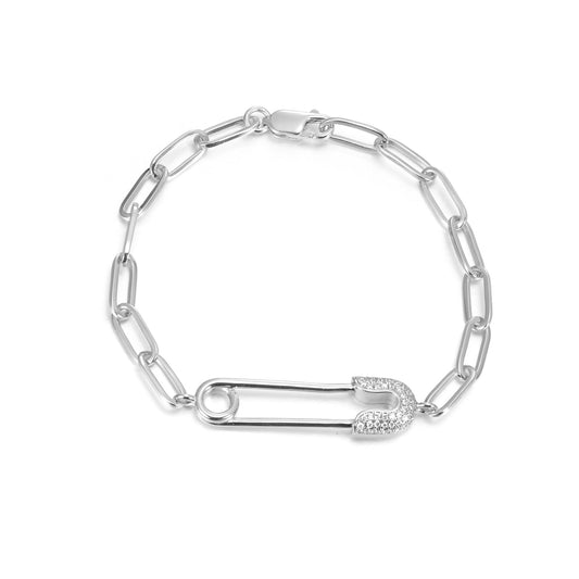 Silver CZ Safety Pin Bracelet