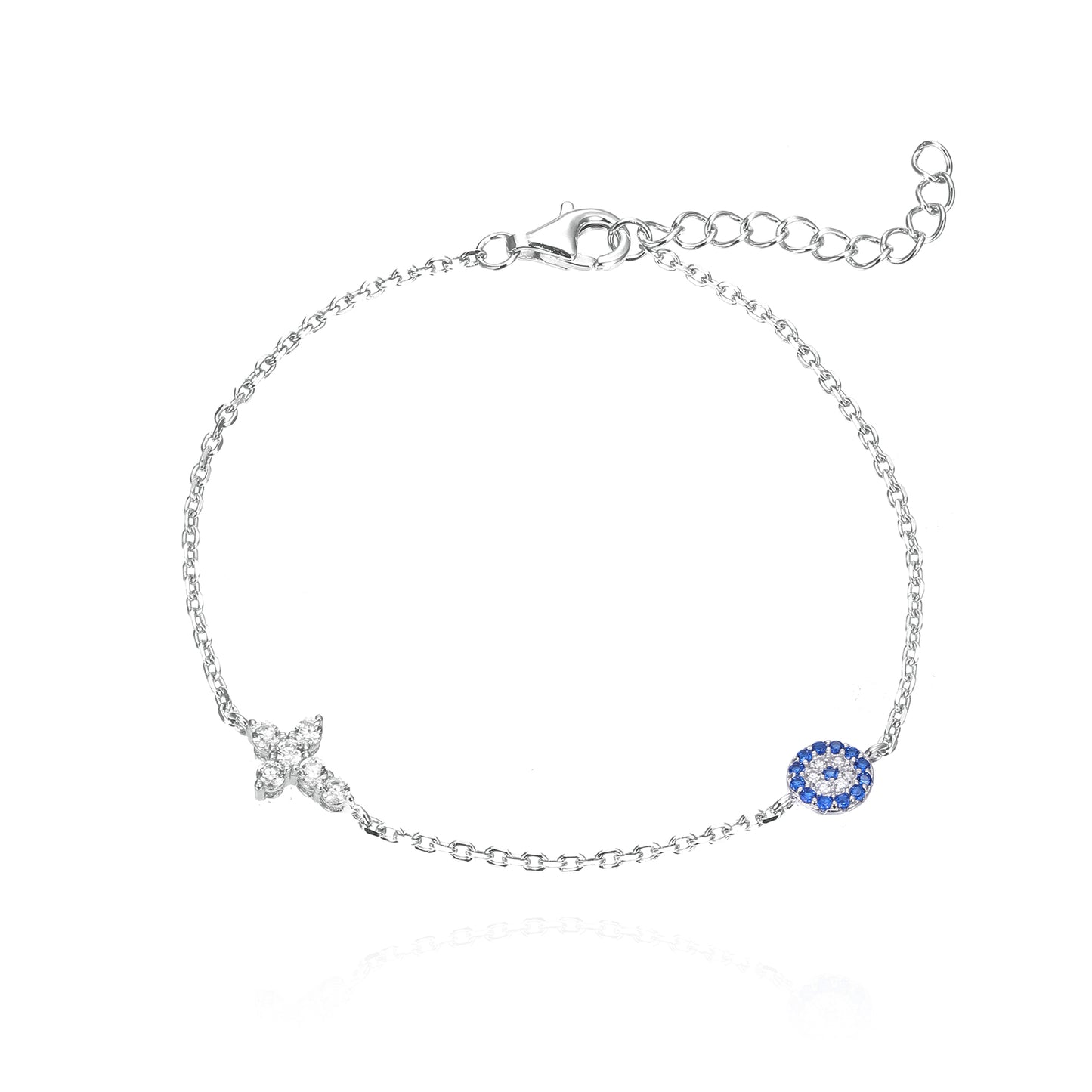 Silver CZ Evil Eye Cross Bracelet