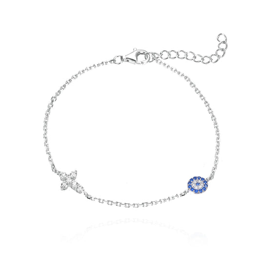 Silver CZ Evil Eye Cross Bracelet