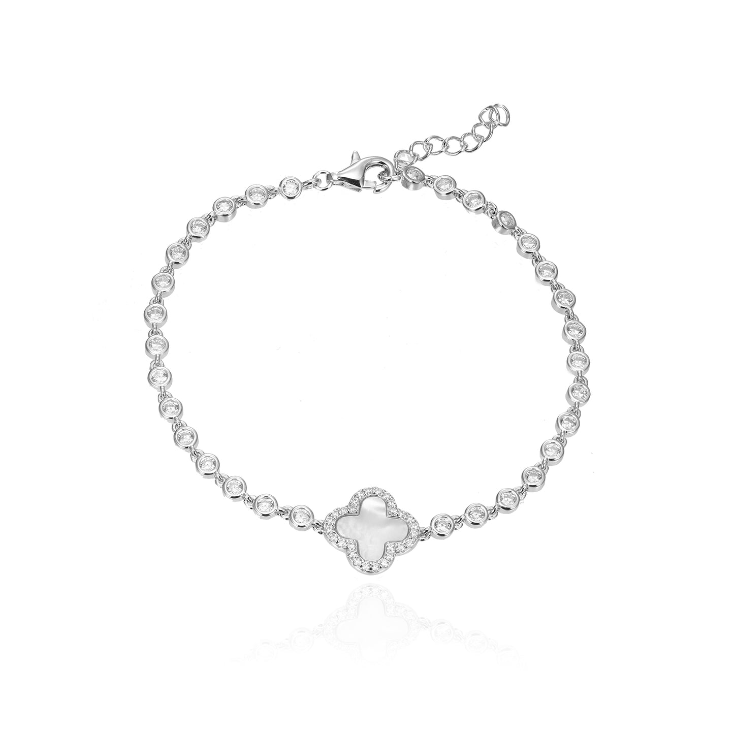 Silver CZ Mother of Pearl Clover Bracelet