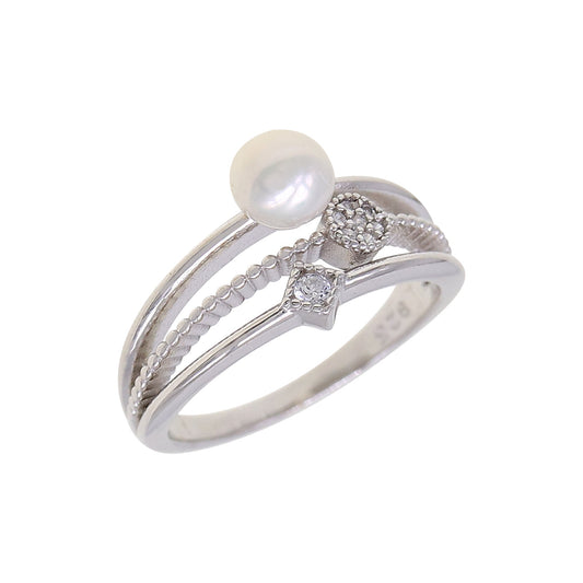 Silver Layered Pearl CZ Ring