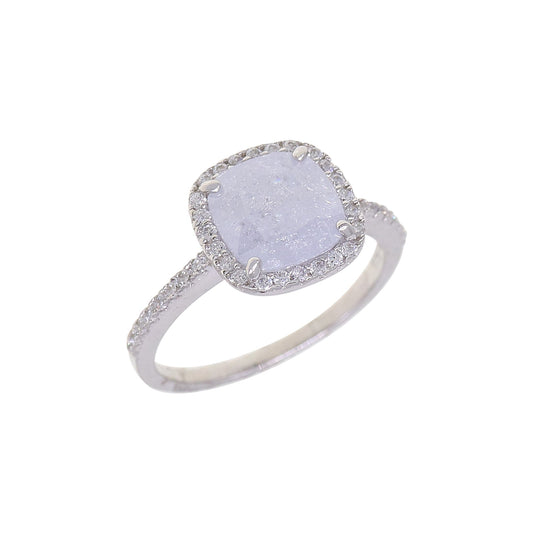 Silver CZ Halo Stone Ring