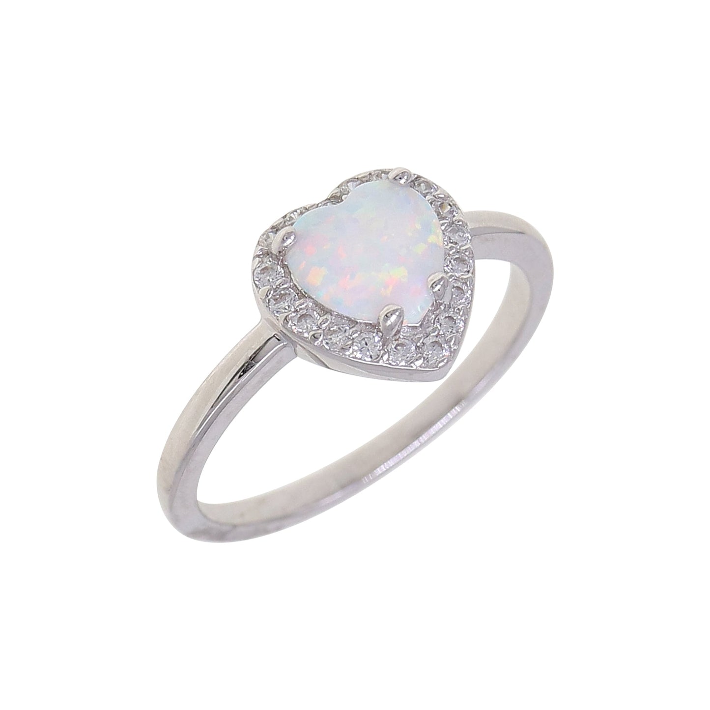 Silver CZ Halo Opal Ring