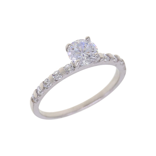 Silver Classic CZ Engagement Ring