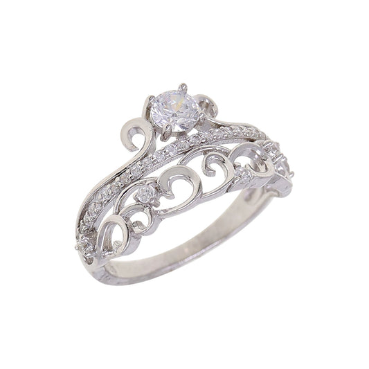 Silver CZ Crown Engagement Ring