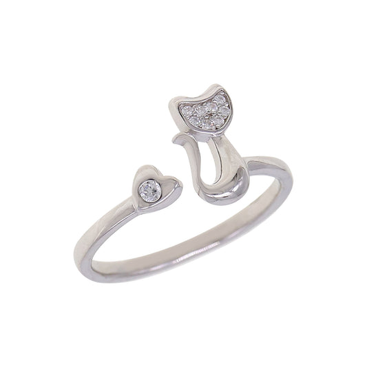 Silver CZ Cat Open Ring