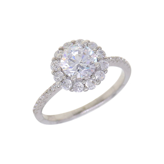 Silver CZ Halo Engagment Ring