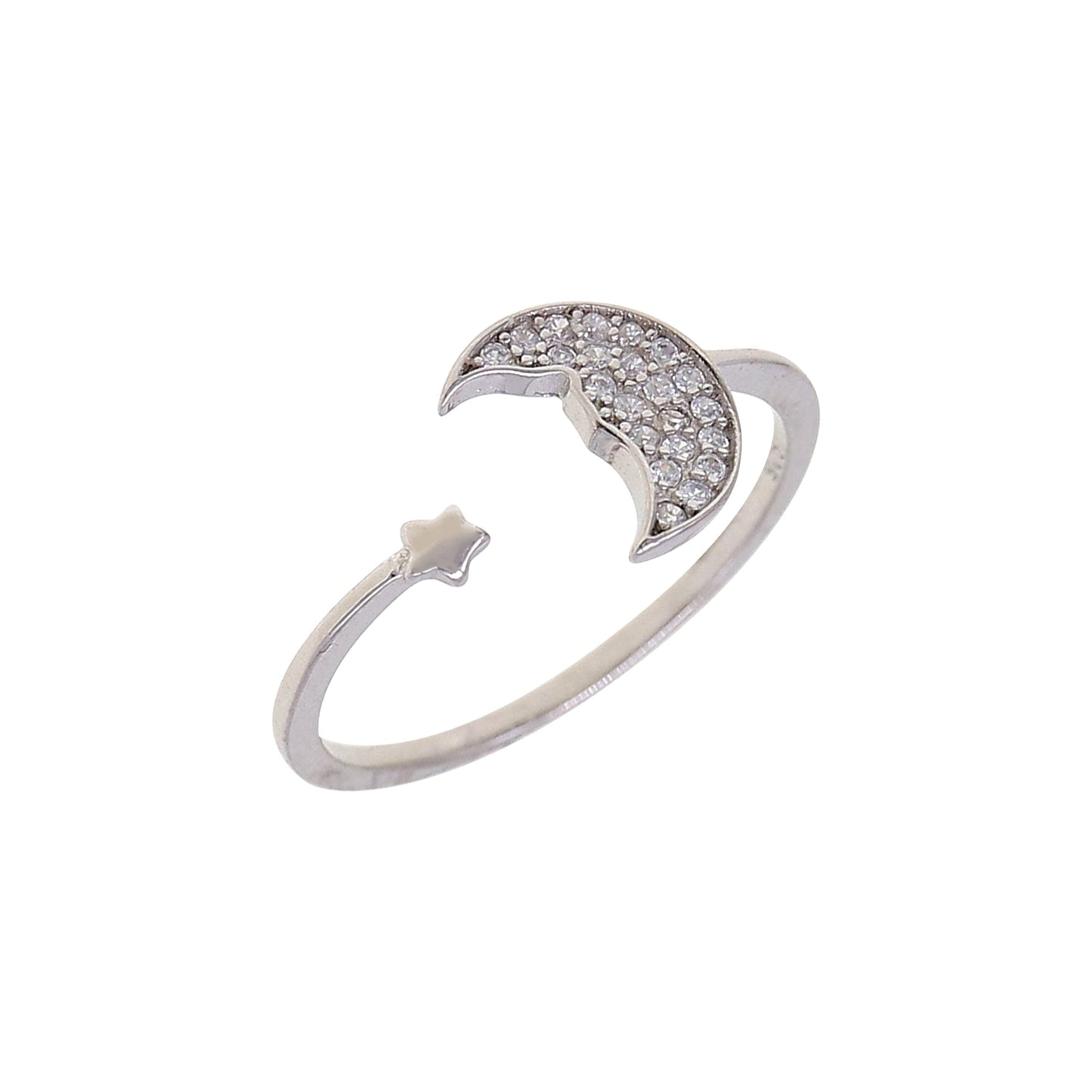 Silver CZ Moon Open Ring