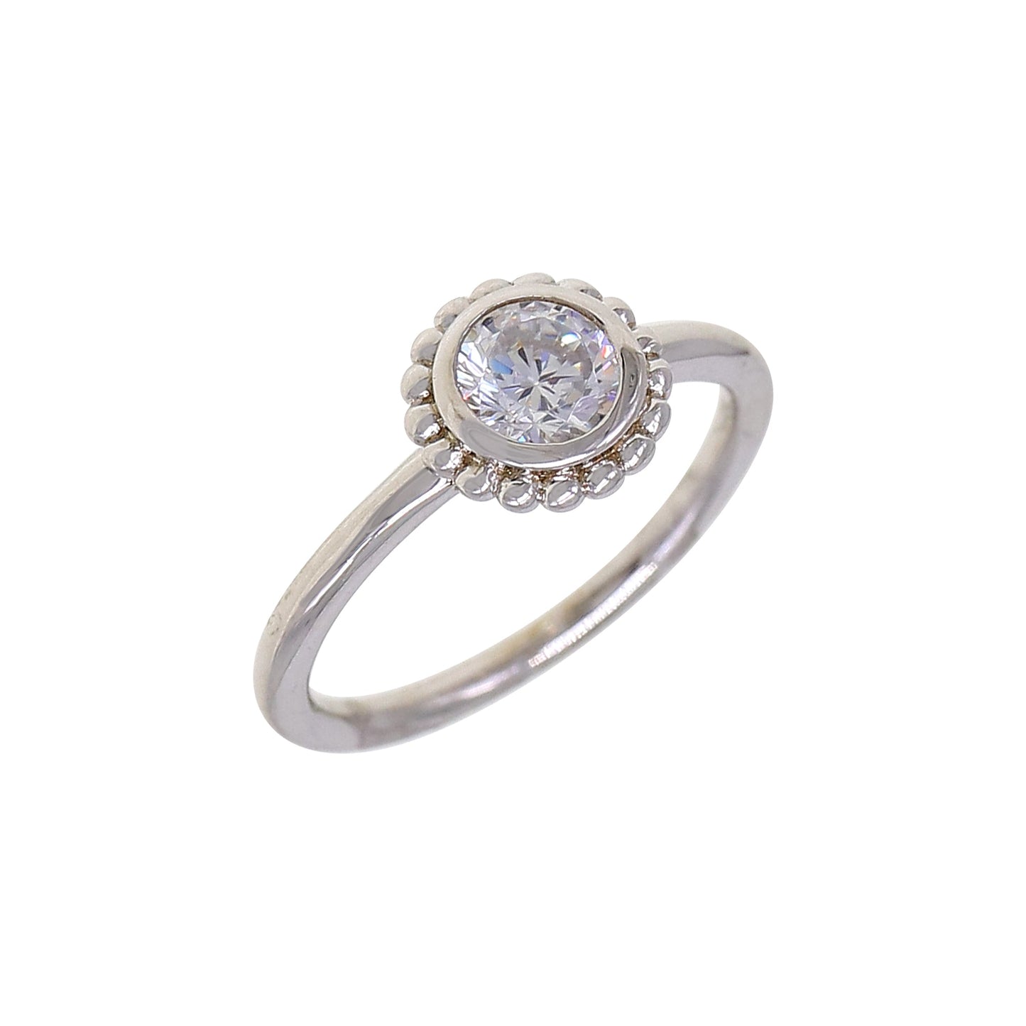 Silver Bezel CZ Flower Halo Ring